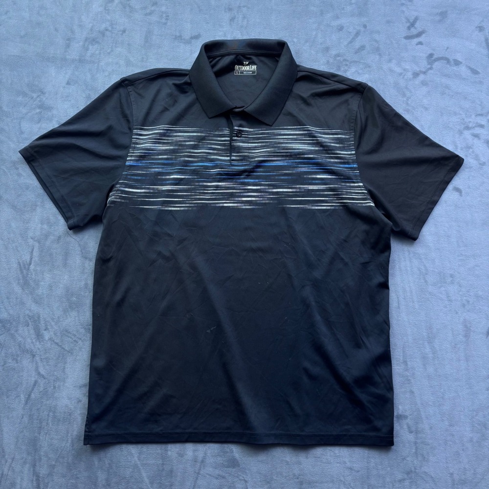 Outdoor Life Mens Black Striped Short Sleeve Performance Polo Shirt Large